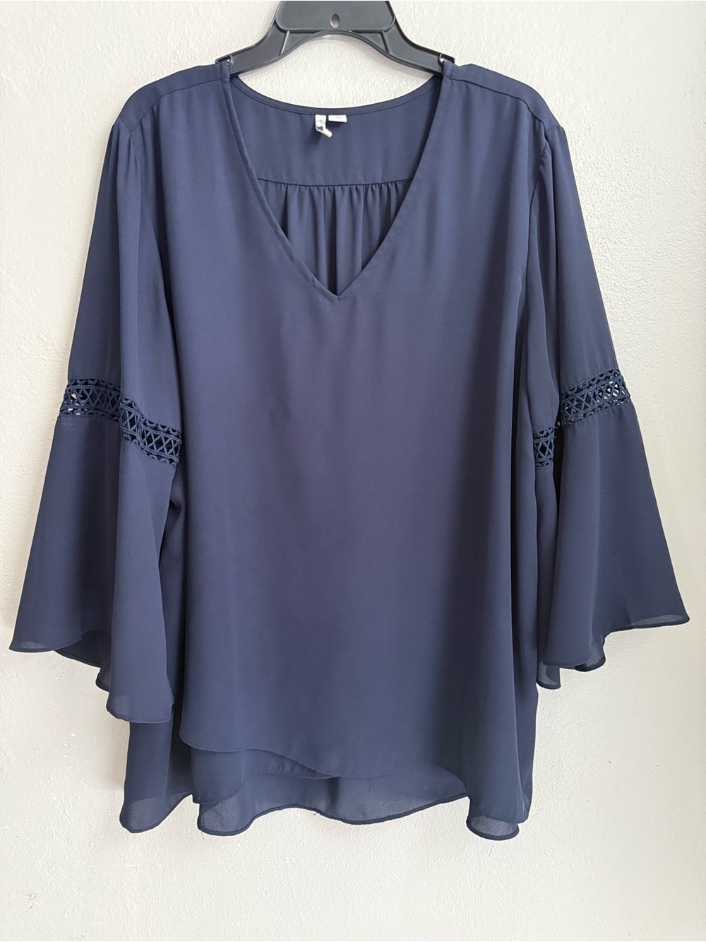 EST. 1946 Navy Blue Double Layer Chiffon Blouse Boho Bell Sleeve Top 18/20 W
